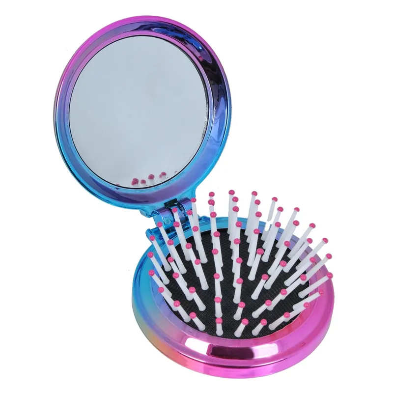Perie de păr rotundă cu oglindă, Mini, Multicolor, 6,5 cm