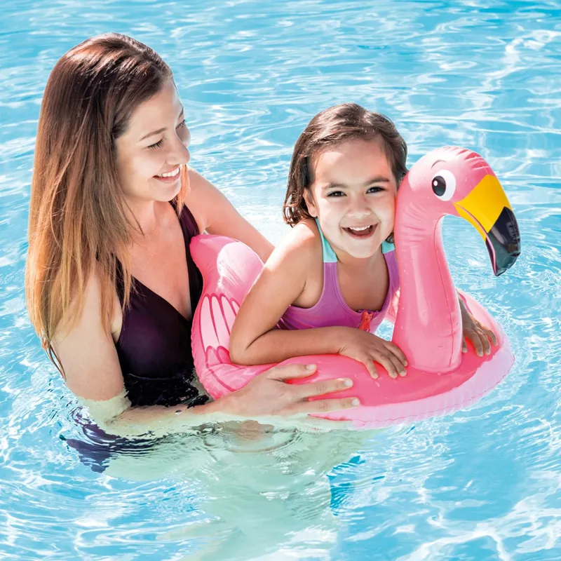 Colac gonflabil cu figurină animal 3D, model flamingo, pentru copii 3-6 ani, roz