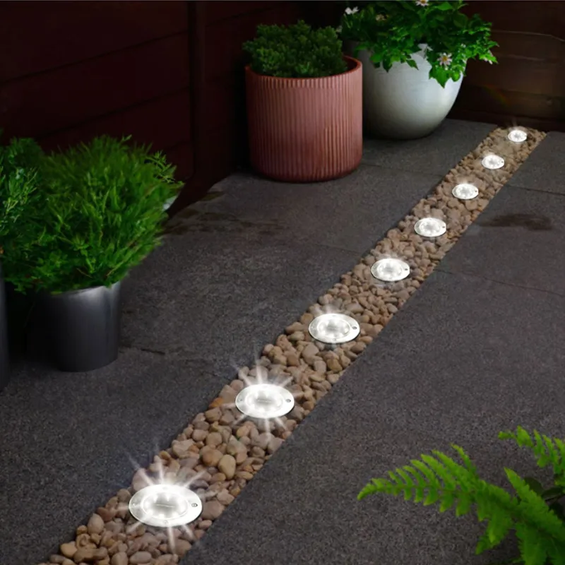 Lampa Solară Rotundă cu 8 LED pentru Gazon – Alimentare fără Cablu