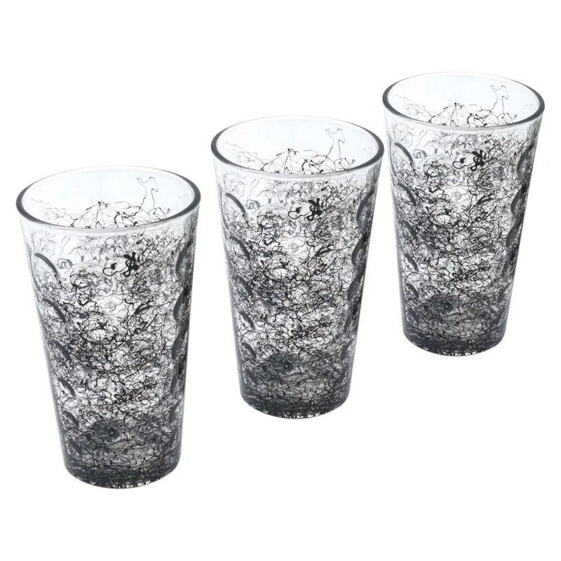 Set de 3 Pahare de Sticlă Transparentă cu Grafică Negruie