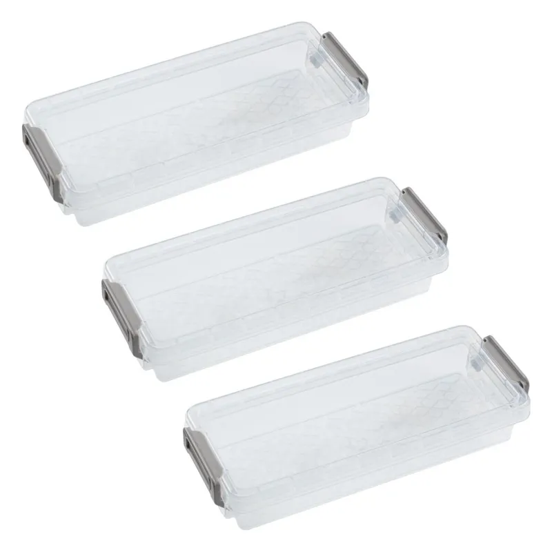 Cutii de organizare din plastic, 3 buc, 20,4x8x3,7 cm, transparente, cu capac și mâner