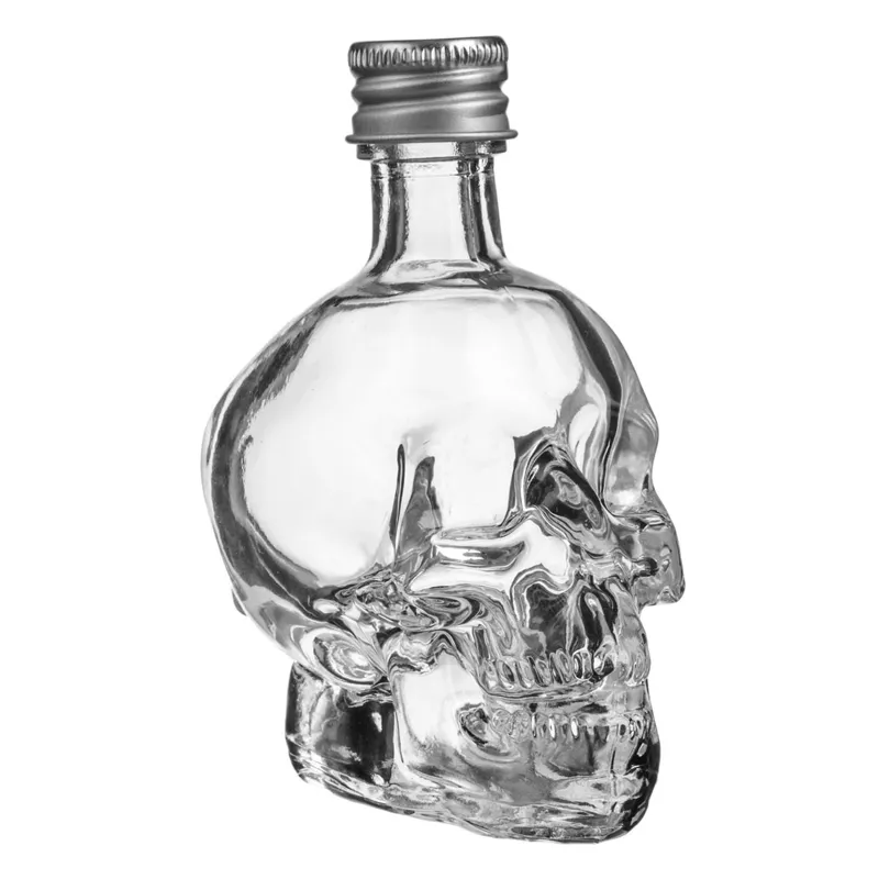 Sticlă în formă de craniu gotic cu capac metalic