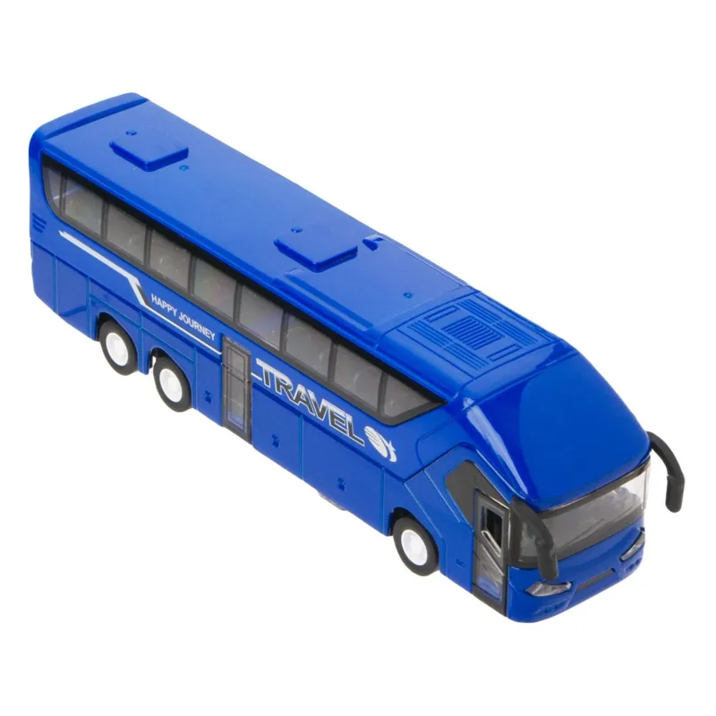 Autobuz Turistic cu Usi care se Deschid, Sunet si Lumini, Scara 1:50, Albastru, 21 cm