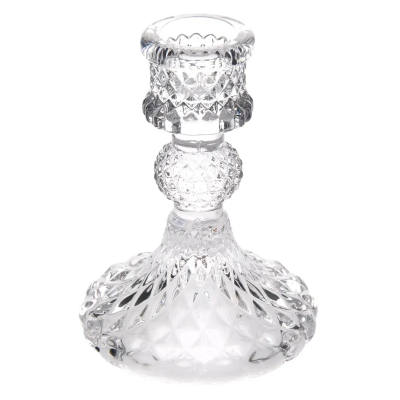 Sfeșnic decorativ din sticlă cu model romburi transparent