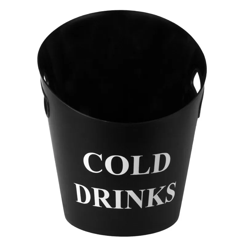 Frapieră neagră din plastic 10 l cu mâner integrat și inscripție COLD DRINKS