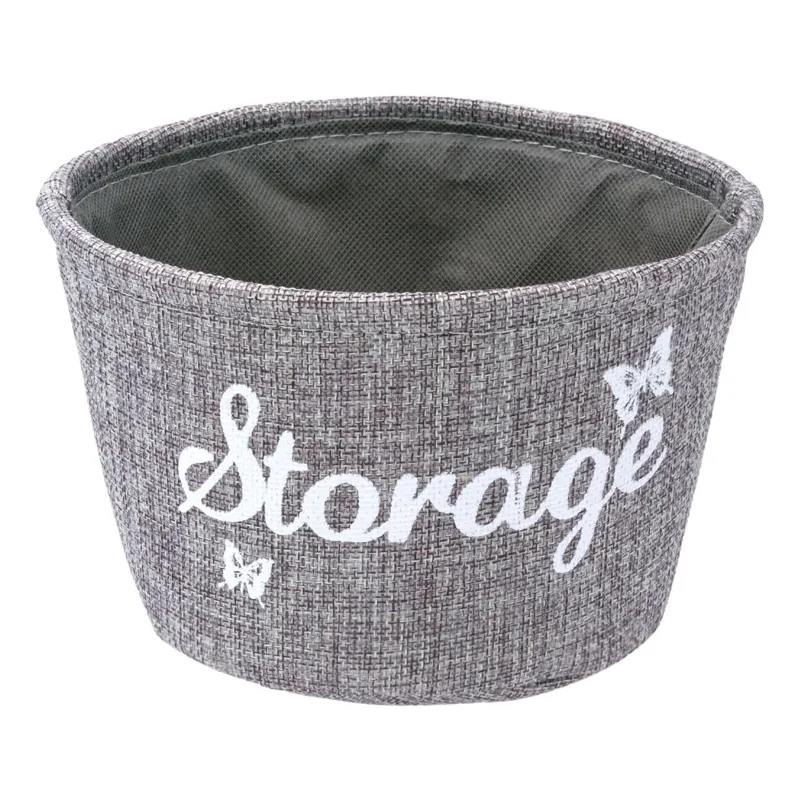 Cos de depozitare textil gri cu mesaj alb, Ø18x11cm