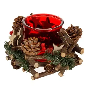 Suport Decorativ Rustic Coronita de Crăciun cu Lumanare