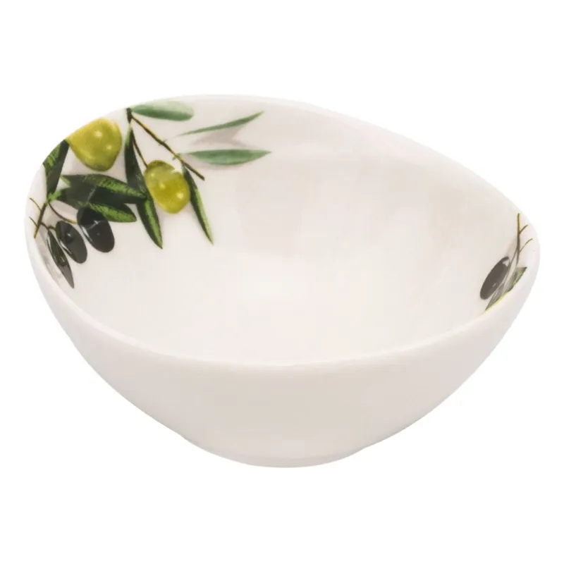 Bol oval portelan alb cu masline - Design Mediteranean