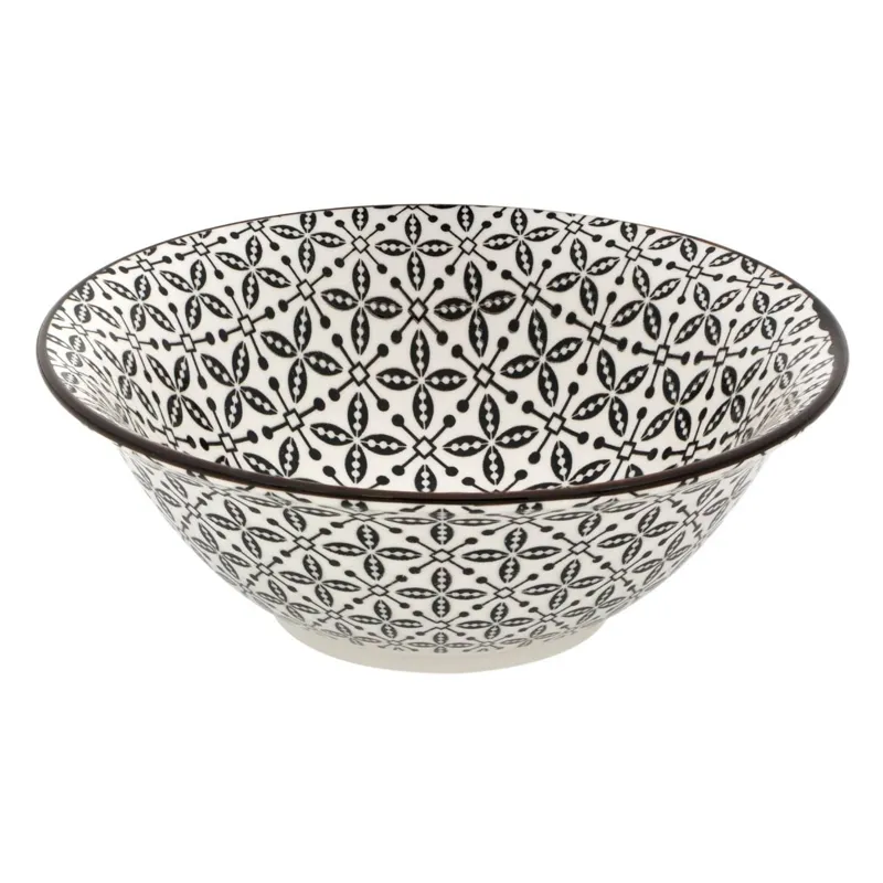 Bol de Portelan Bej cu Model Geometric Negru