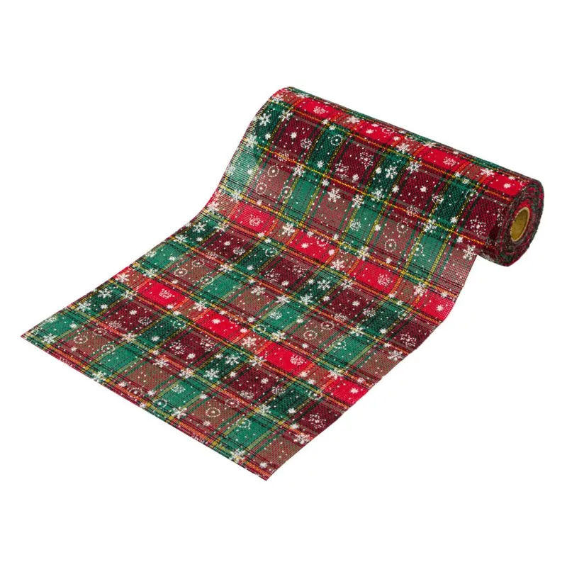 Textil Decorativ Crăciun Carouri Roșu Verde 5m x 24cm