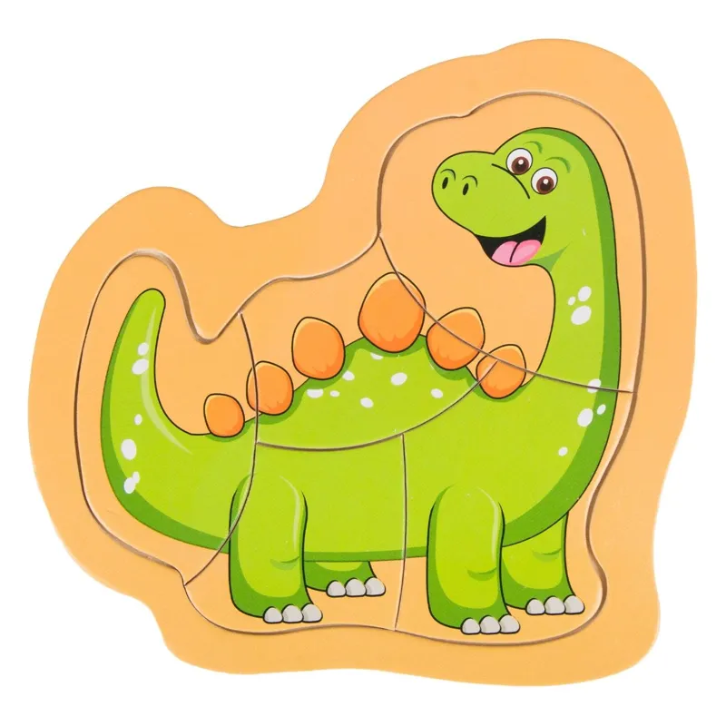 Puzzle din lemn dinozaur 5 piese, joc educativ pentru copii