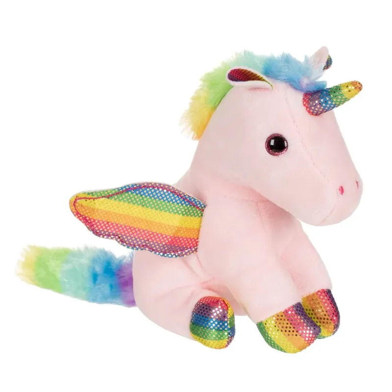 Unicorn de plus roz cu coamă și coadă colorate, cadou ideal pentru copii