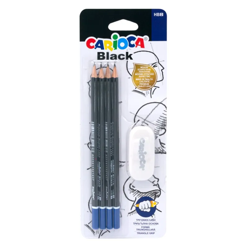 Set 5 Creioane HB2 cu Mâner Triunghiular și Radieră Albă