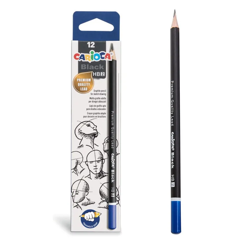 Set 12 creioane HB cu prindere triunghiulară, negru