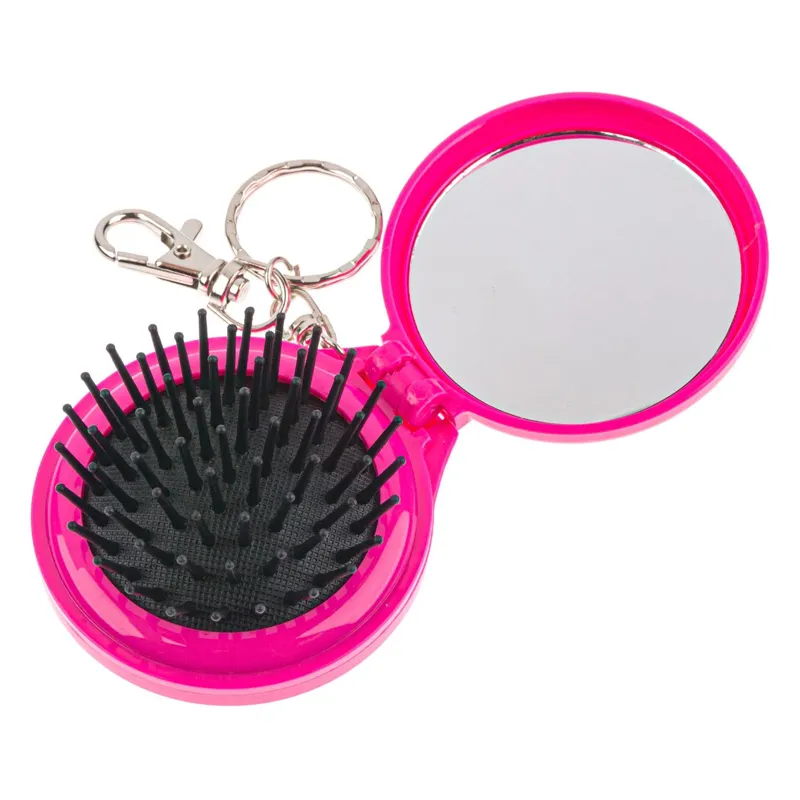 Breloc cu pieptene și oglindă, pliabil, fuchsia, 7 cm