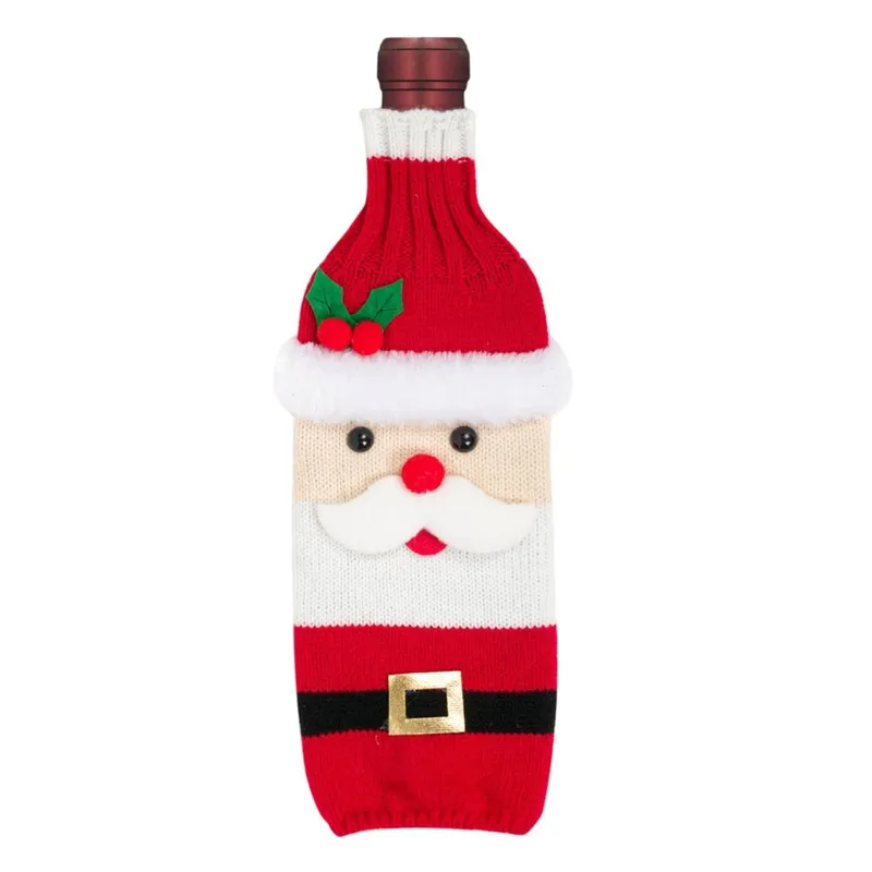 Husa pentru sticle de vin Moș Crăciun cu curea poliester