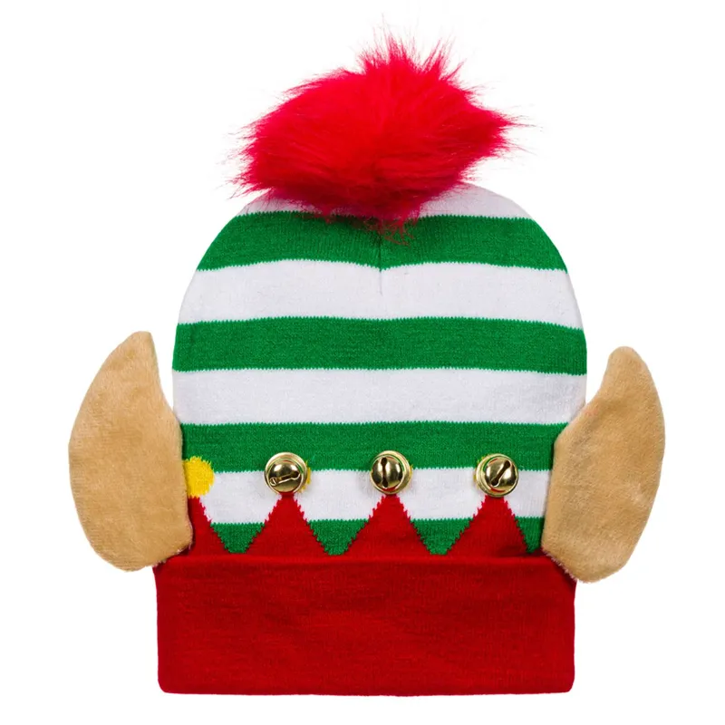 Caciulă Crăciun Elf Impletită Multicolor cu Urechi și Pompon