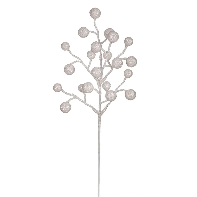 Ramură Decorativă de Crăciun cu Fructe Albe Glitter, 43 cm