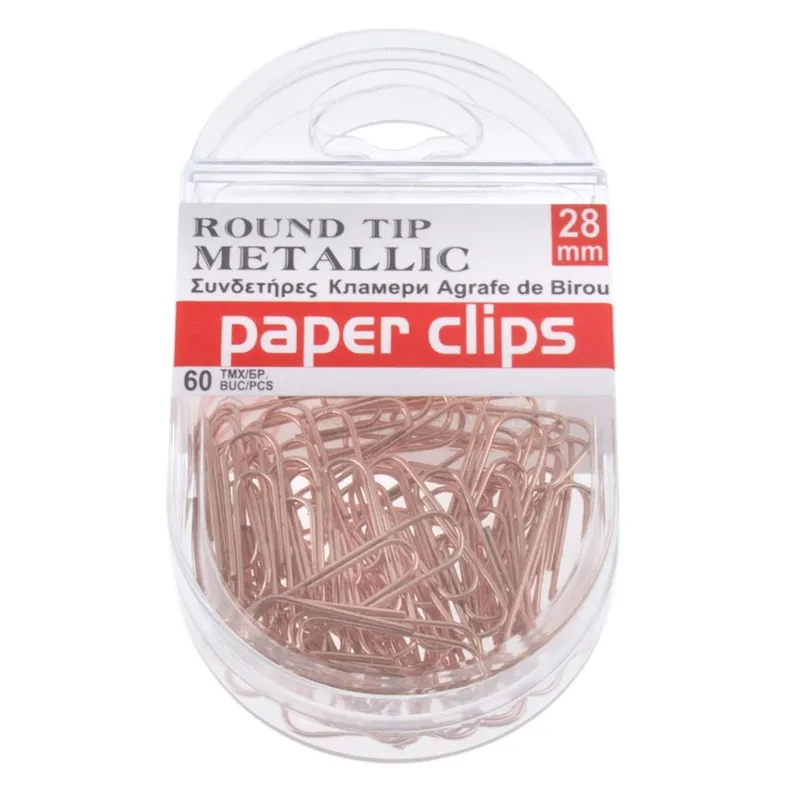 Agrafe metalice roz aurii, 28 mm, 60 bucăți