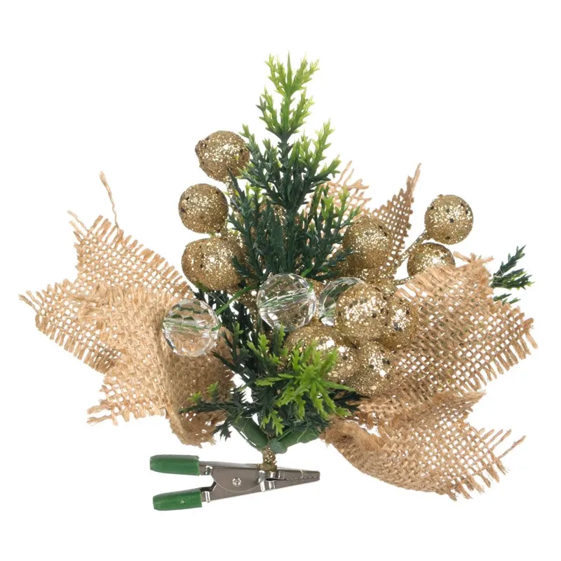 Ornament de Crăciun cu Berrii Aurii și Glitter – Decorare Festivă