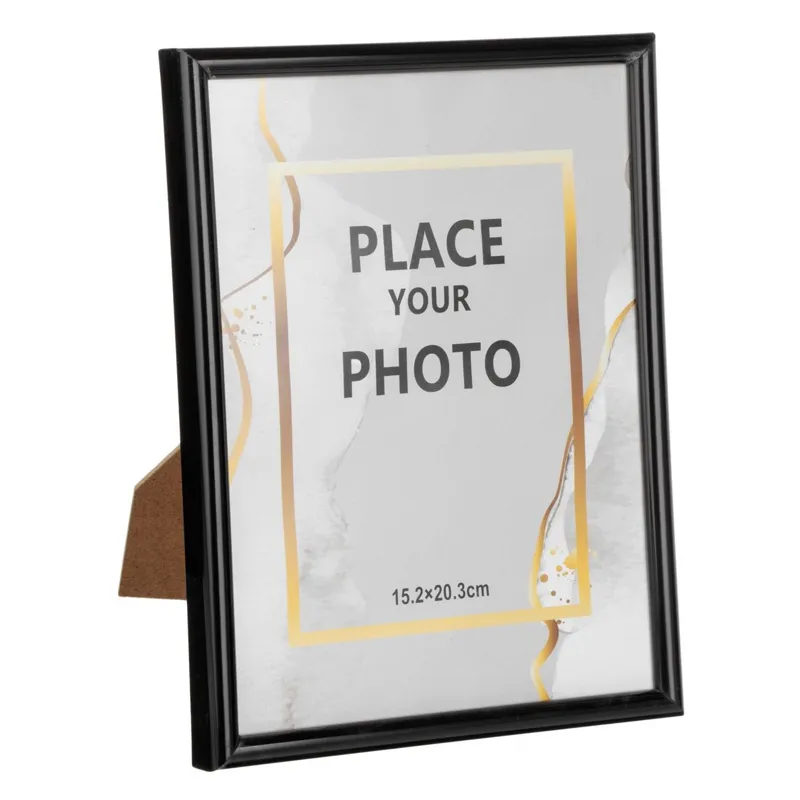 Rama foto neagra din plastic, 15x20 cm, pentru masa sau perete