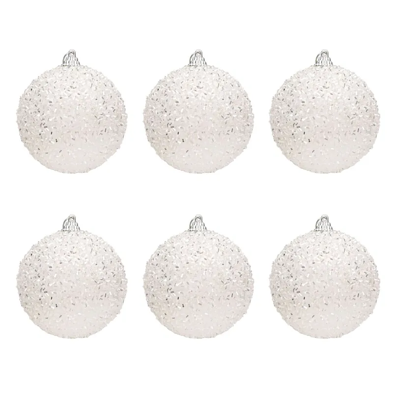 Set de 6 Globuri de Crăciun Albe, Diametru 8cm, Material Plastic