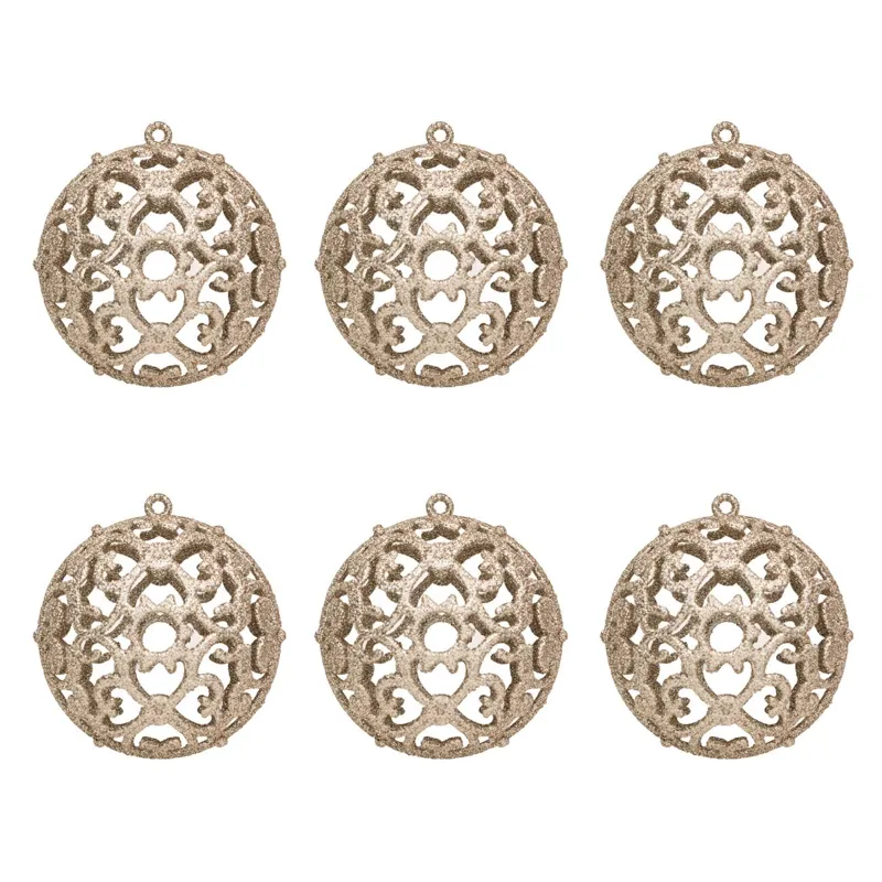 Set Globuri de Craciun Bej Glitter Ornate pentru Decorarea Bradului