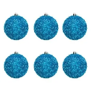 Set globuri de Craciun turcoaz cu tinsel - 6 bucăți pentru decorul magice