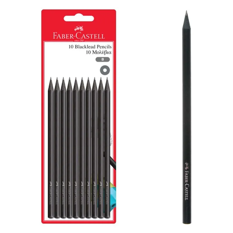 Set de 10 creioane negre cu lemn negru, grad B