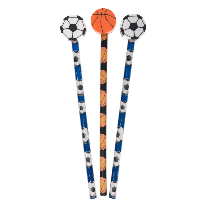 Set 3 creioane sportiv fotbal baschet multicolor cu topper