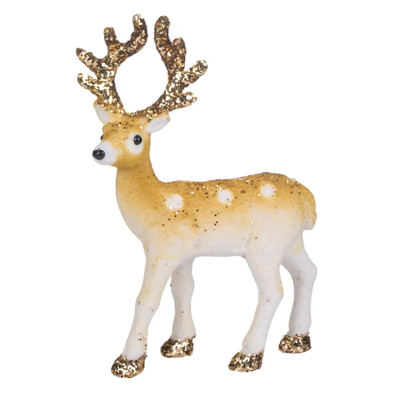 Decorațiune de Crăciun Cerb Catifelat cu Glitter Bej de 22cm