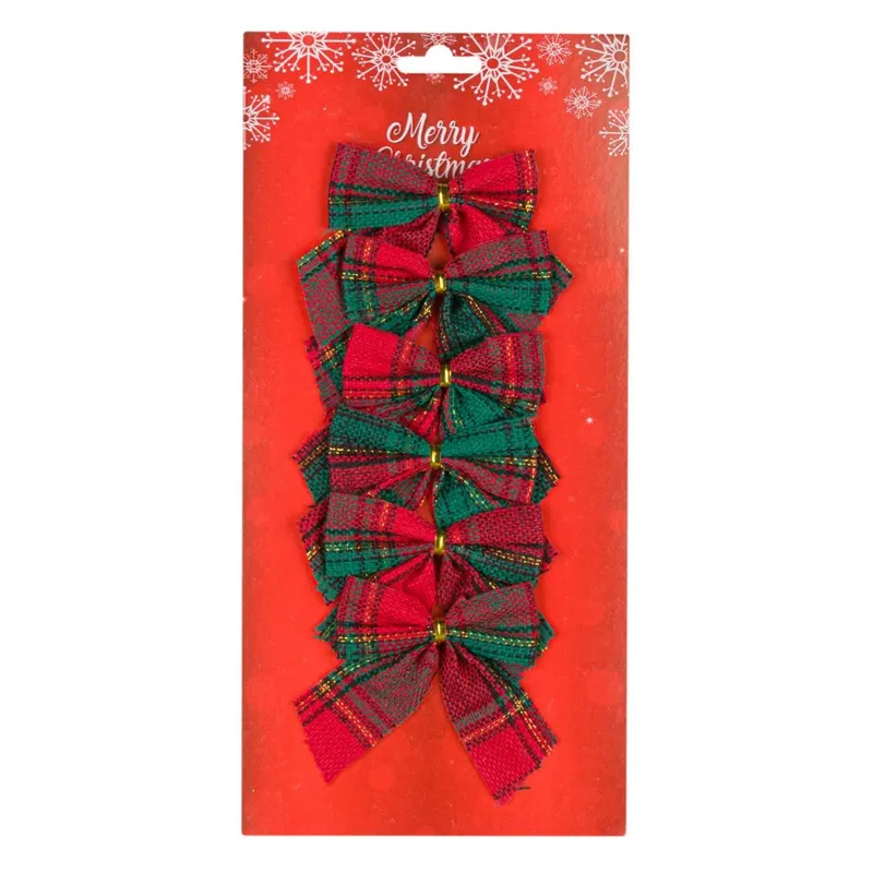 Set Fundițe Decorative Carouri Roșu Verde pentru Decorațiuni de Crăciun
