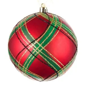 Ornament Brad de Craciun Glob Rosu Carouri Mat Ø10cm