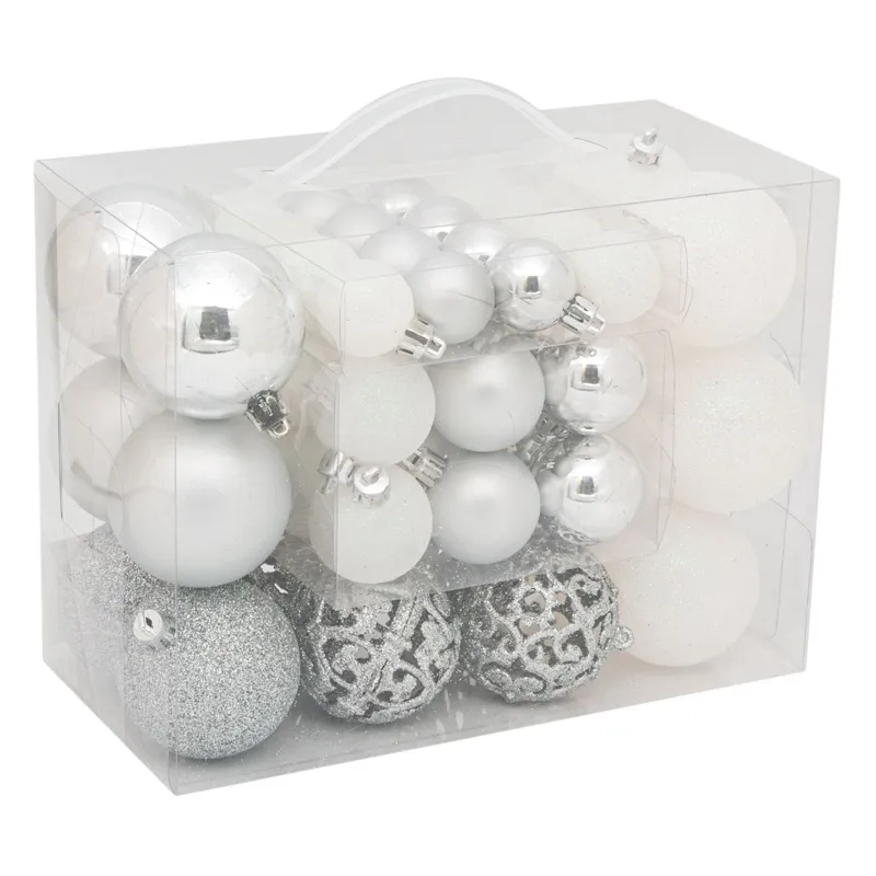 Set de Globuri de Crăciun Argintiu Alb Value Pack 50 Bucăți