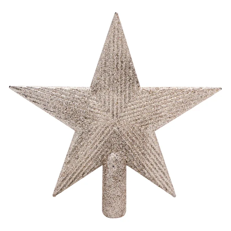 Vârf pentru brad de Crăciun, Stea bej cu sclipici, 22 cm