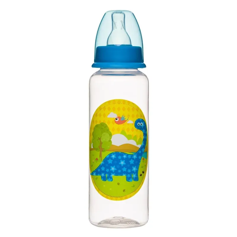 Biberon din Plastic cu Tetina din Silicon, 250 ml, Model Dinozaur, 0M+