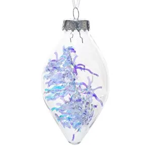 Glob ornament pentru brad de Crăciun, transparent, cu beteală irizată, 8 cm