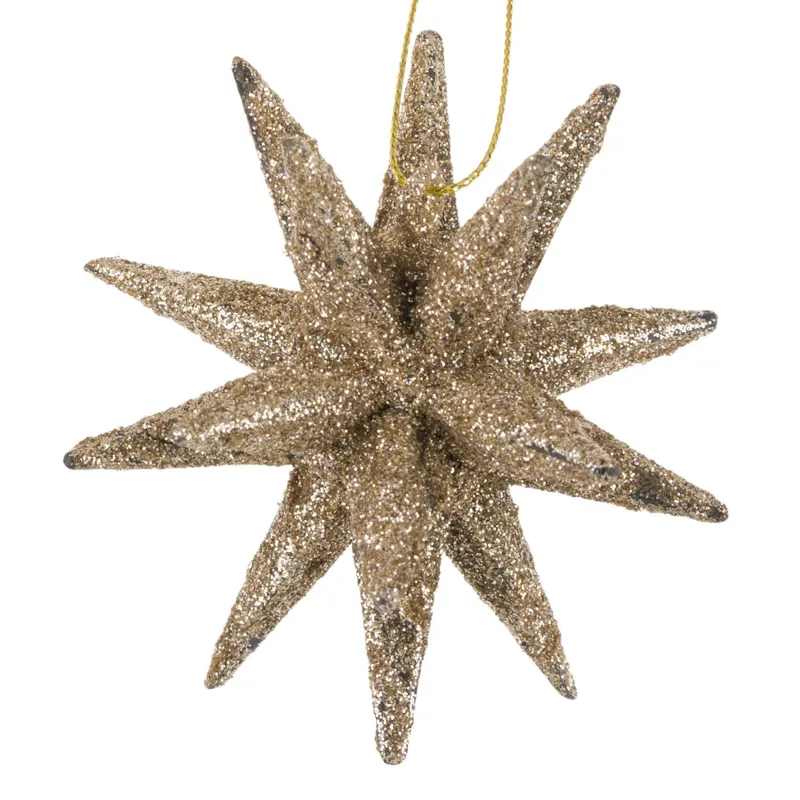 Ornament de brăd 3D cu fulg și glitter bej