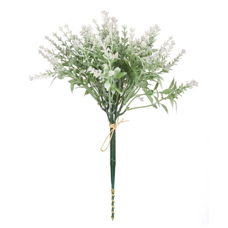 Ramură artificială de lavandă cu flori albe, 23 cm