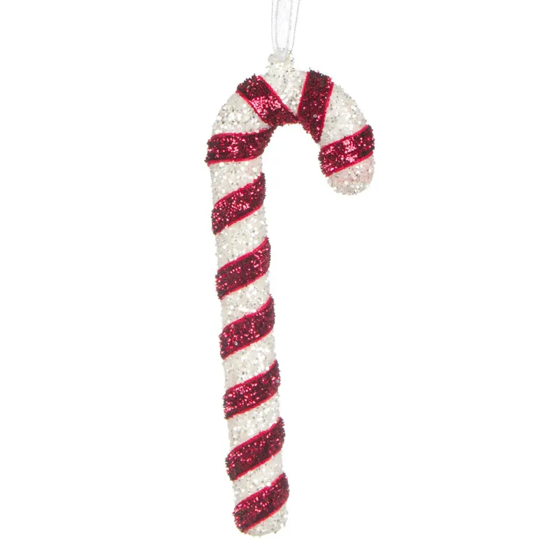 Ornament Brad Crăciun Spumă Baston Alb Panglică Roșie 12cm