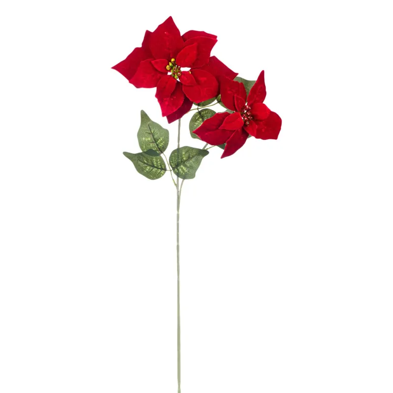Floare Decorativă Poinsettia Roșie cu Glitter pentru Sărbători