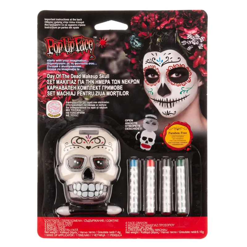 Set Machiaj Halloween Dead Skull, 4 Creioane Colorate, Alb