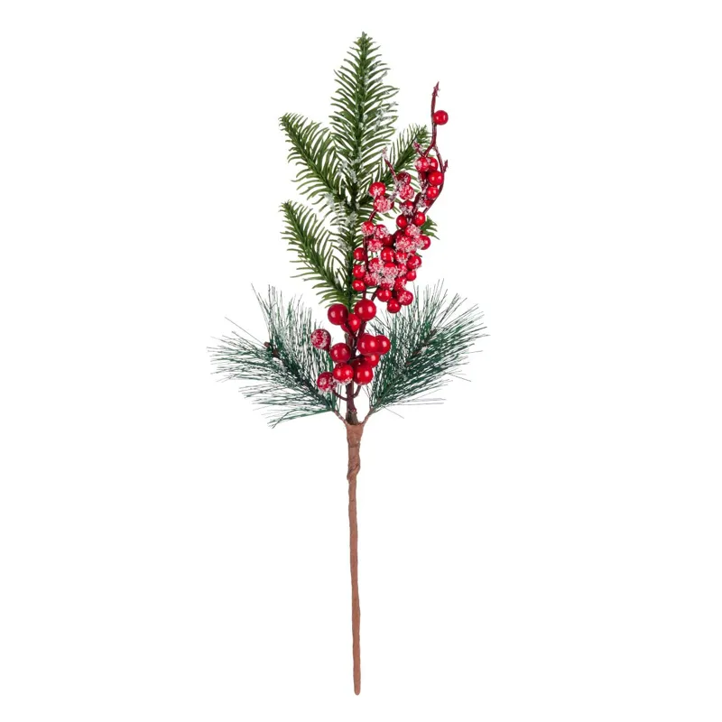Ramură Decorativă de Crăciun Brad și Pin cu Pomusoare Roșii 45cm