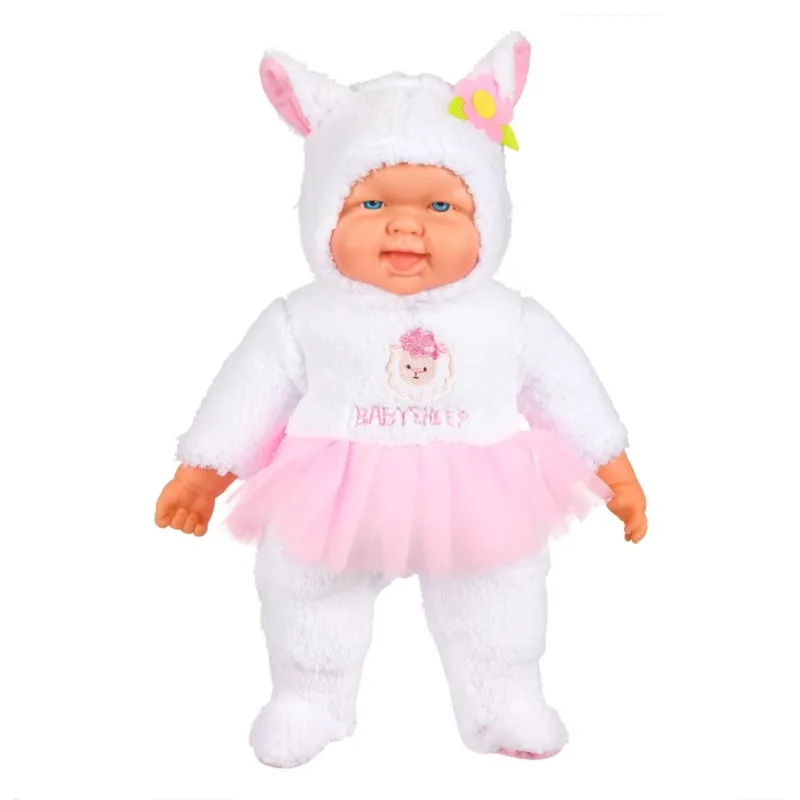 Papusă bebelus costum oită albă roz tutu 50cm
