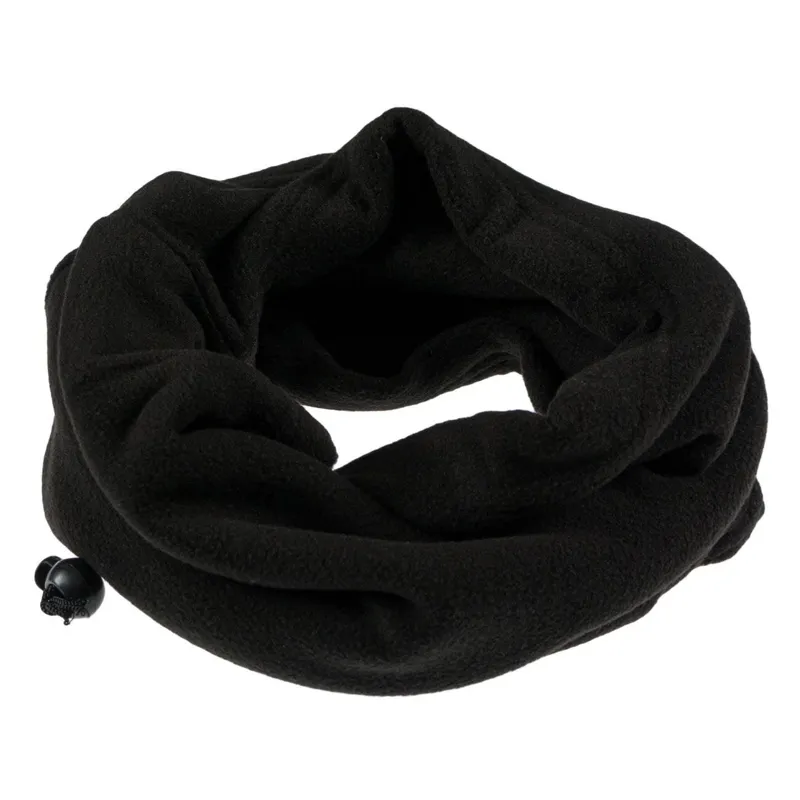 Fular circular din fleece, Negru, cu cordon ajustabil
