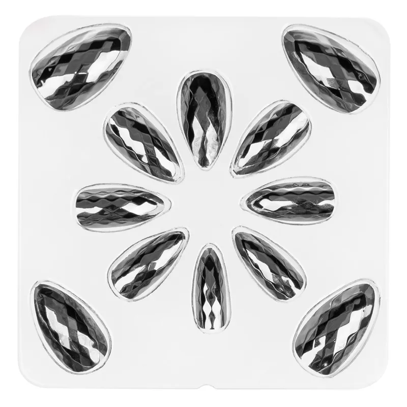 Unghii False Negre Holografice cu Model Diamant, Set 12 Buc