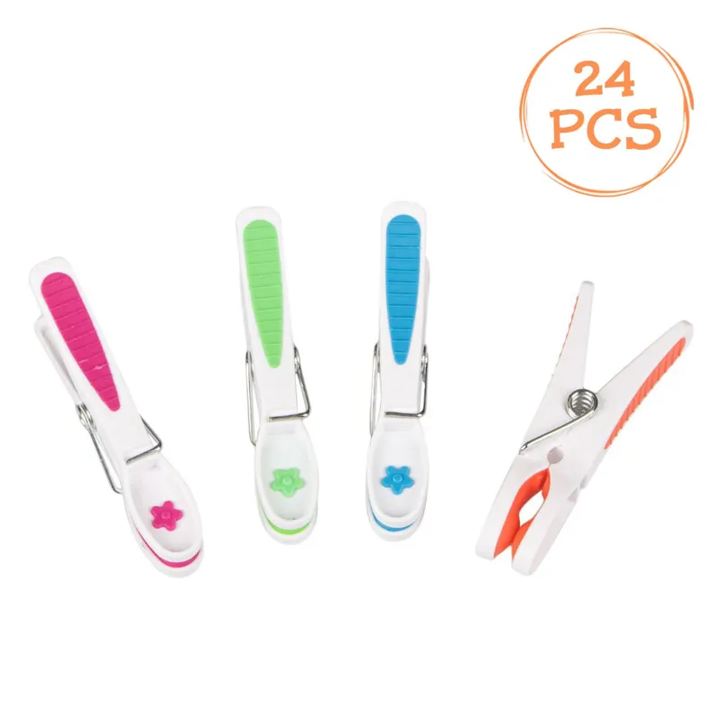 Cârlige pentru rufe, 8 cm, 24 bucăți, cu mâner colorat