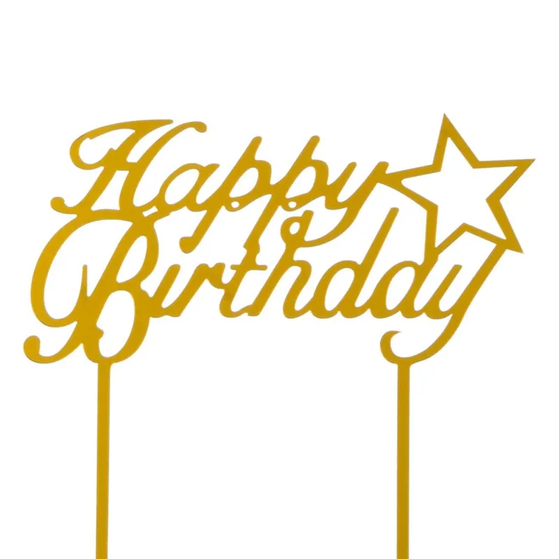 Topper tort Happy Birthday cu stea aurie 15x12.5cm