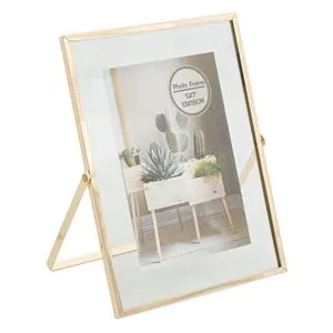 Rama foto din sticla cu cadru metalic auriu, 13x18cm