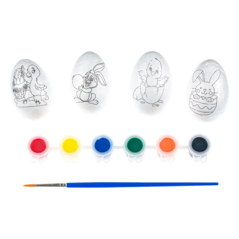 Set de Creatii de Paste cu Oua din Spuma, 6 Vopsele si Pensula, 11 buc